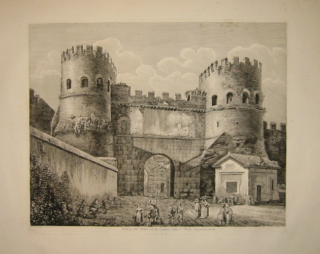 Rossini Luigi (1790-1875) Veduta dell'antica Porta Ostiense, detta S.Paolo dalla parte esterna della Città  1829 Roma